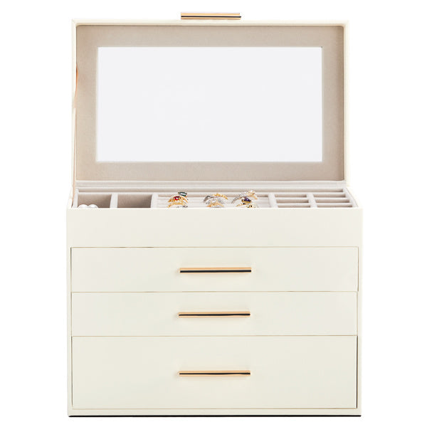 Top Visible Storage With 2-drawer White Cabinet And Pink Velvet Jewelry Box