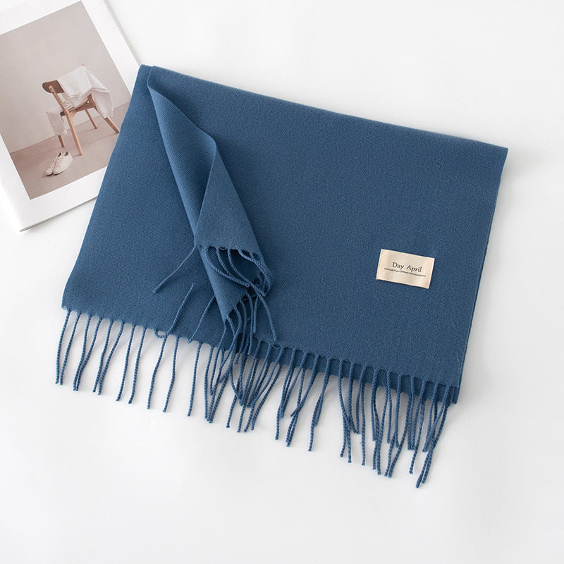 Cashmere Feel Solid Color Scarf for Women Imitation Cashmere Autumn Winter Atmosphere Korean Style Versatile Medium-Length Shawl Neck Warmer