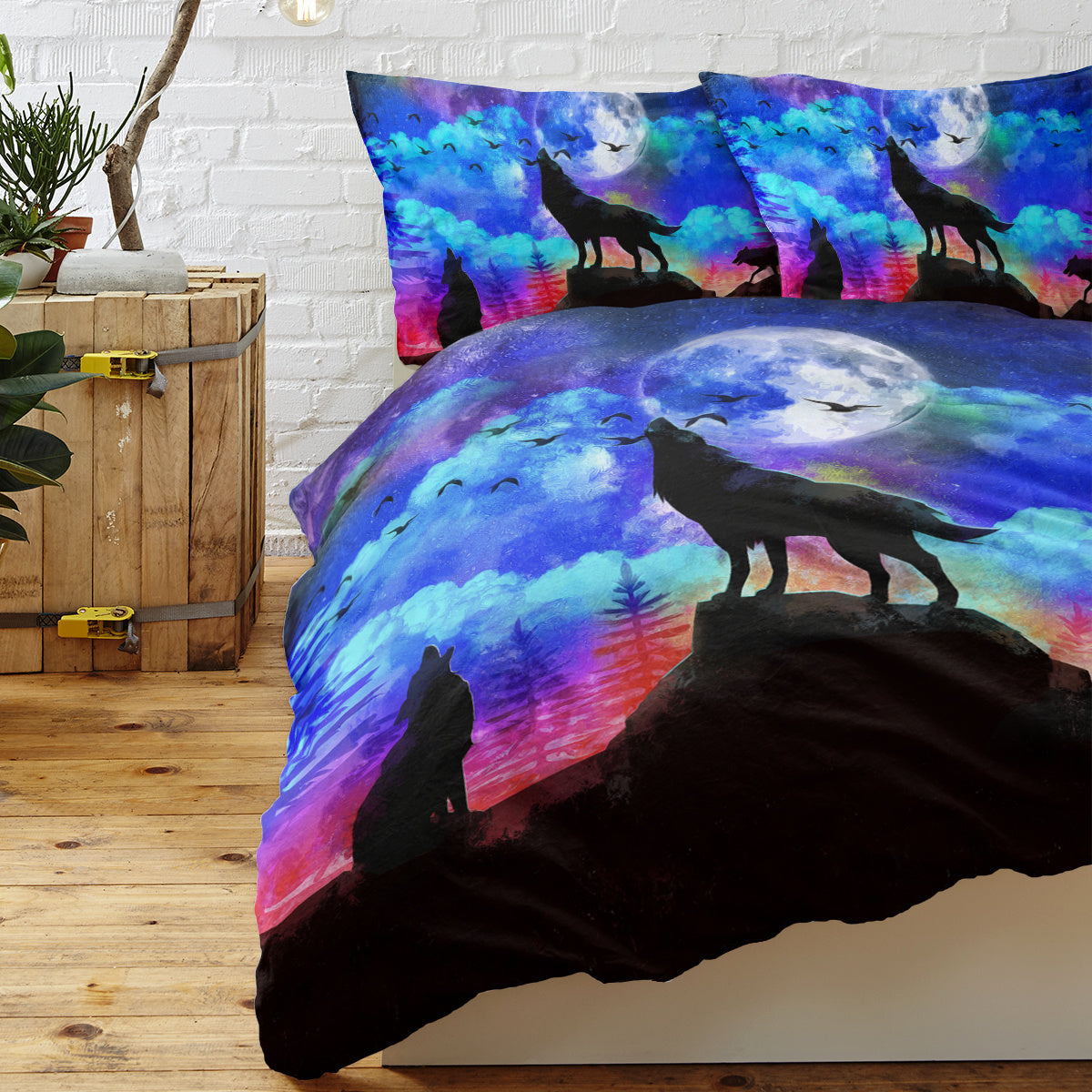 Moon Wolf Duvet Cover Set Single 3pcs Colorful Microfiber Kids Bedding Set