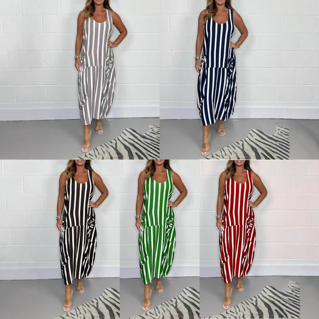 Women's Fashion Striped Sleeveless Long Dress