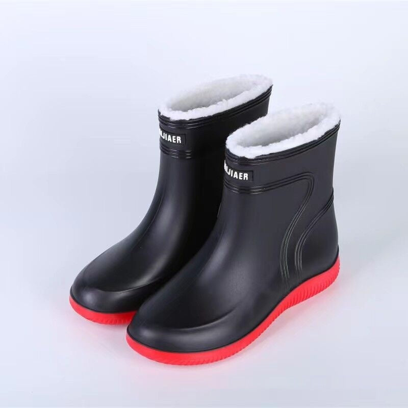 Cotton-padded Warm-keeping Fixed Velvet Rain Boots For Men And Women