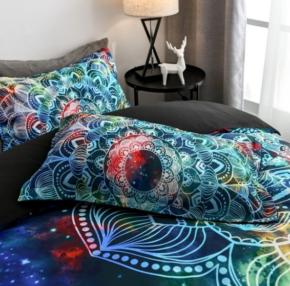 2/3pcs/set 3D Galaxy and Bohemia Bedding Set Queen Size Universe Bedding with Flower Bed Luxury Bedding Sets