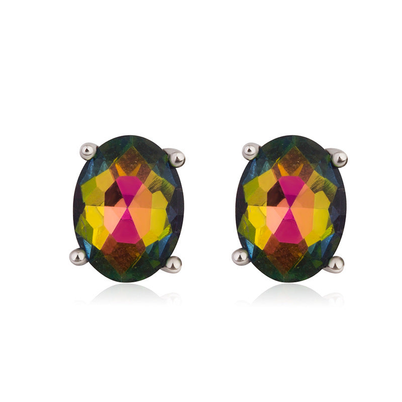 Oval Colorful Stone Stud Earrings For Women
