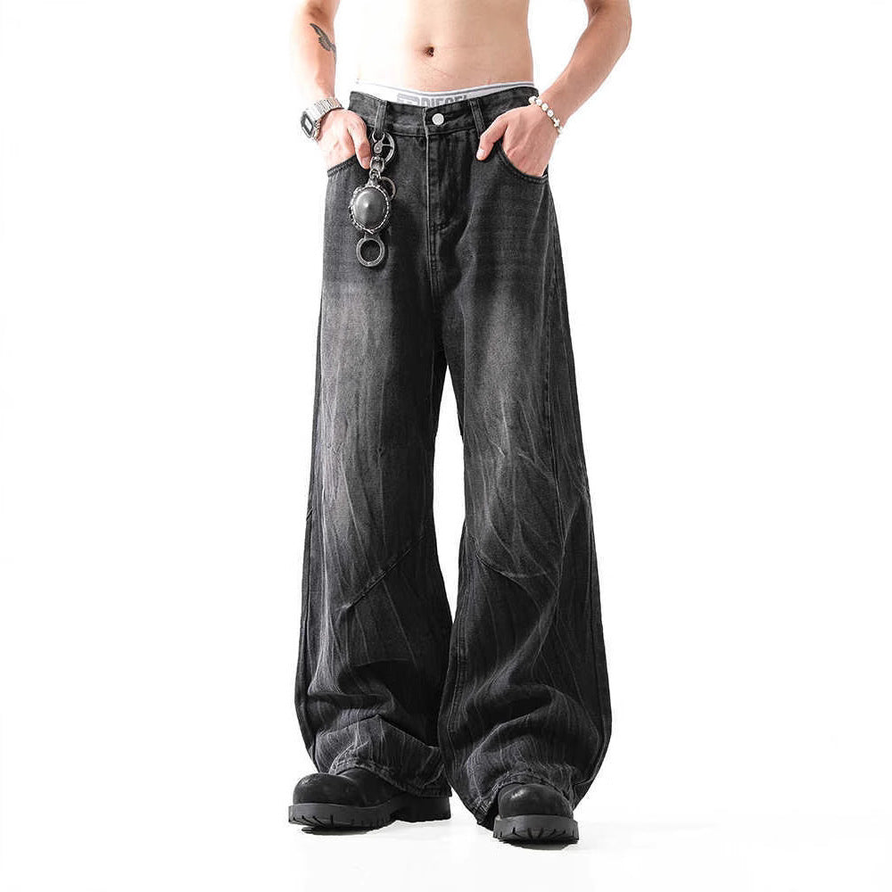 Lightning Pattern Washed Straight Jeans Men