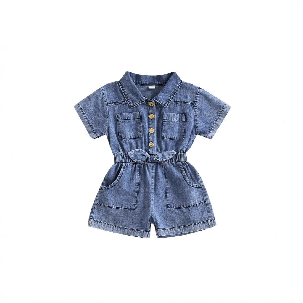 Girls' Lapel Cowboy Siamese Shorts