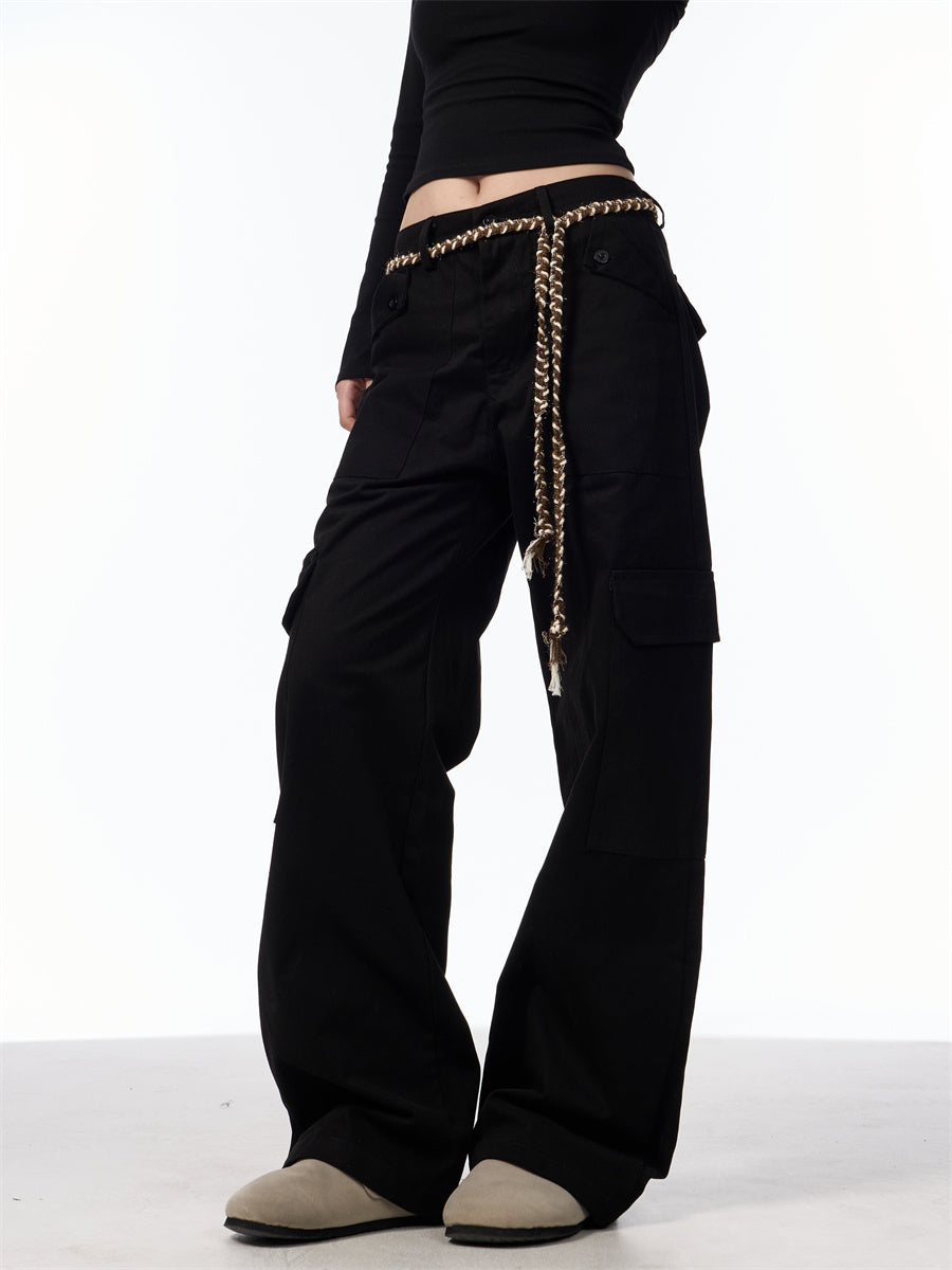 Lace-up Cargo Slacks Women Loose Bf American