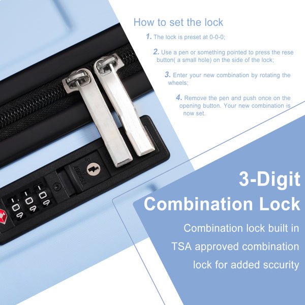 20-Inch Hardshell Carry-On Luggage, Lightweight Durable ABS Suitcase With Spinner Wheels, Built-in TSA Lock, 2 Packing Cubes, Skyblue