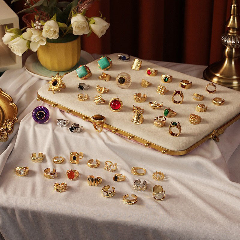 Natural Stone Geometric Ring High-grade Versatile Retro Non-fading