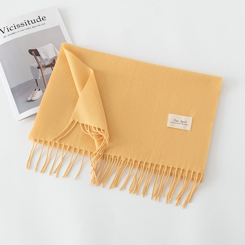 Cashmere Feel Solid Color Scarf for Women Imitation Cashmere Autumn Winter Atmosphere Korean Style Versatile Medium-Length Shawl Neck Warmer