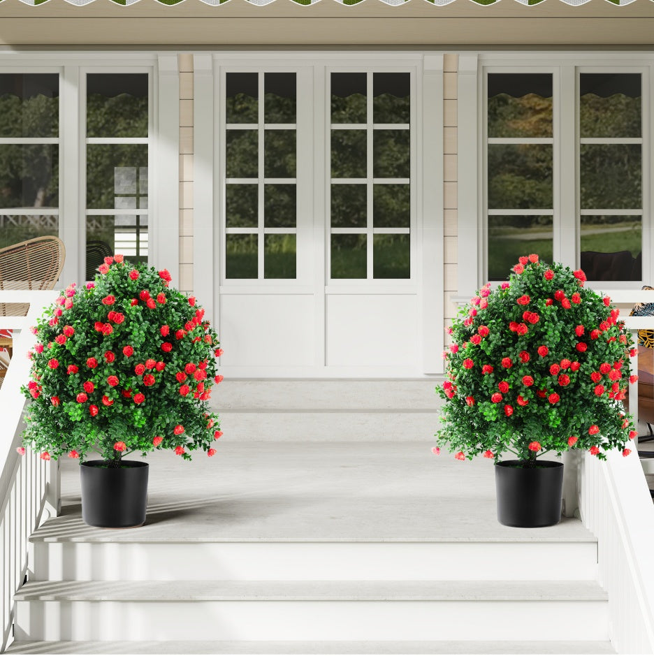 2pcs 21  6  Artificial Rose Topiary Trees, UV Resistant Faux Plants - Red