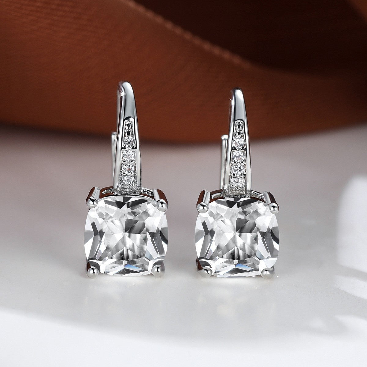 Square Zircon Inlaid Ear Hook Korean Style Fashion All-matching