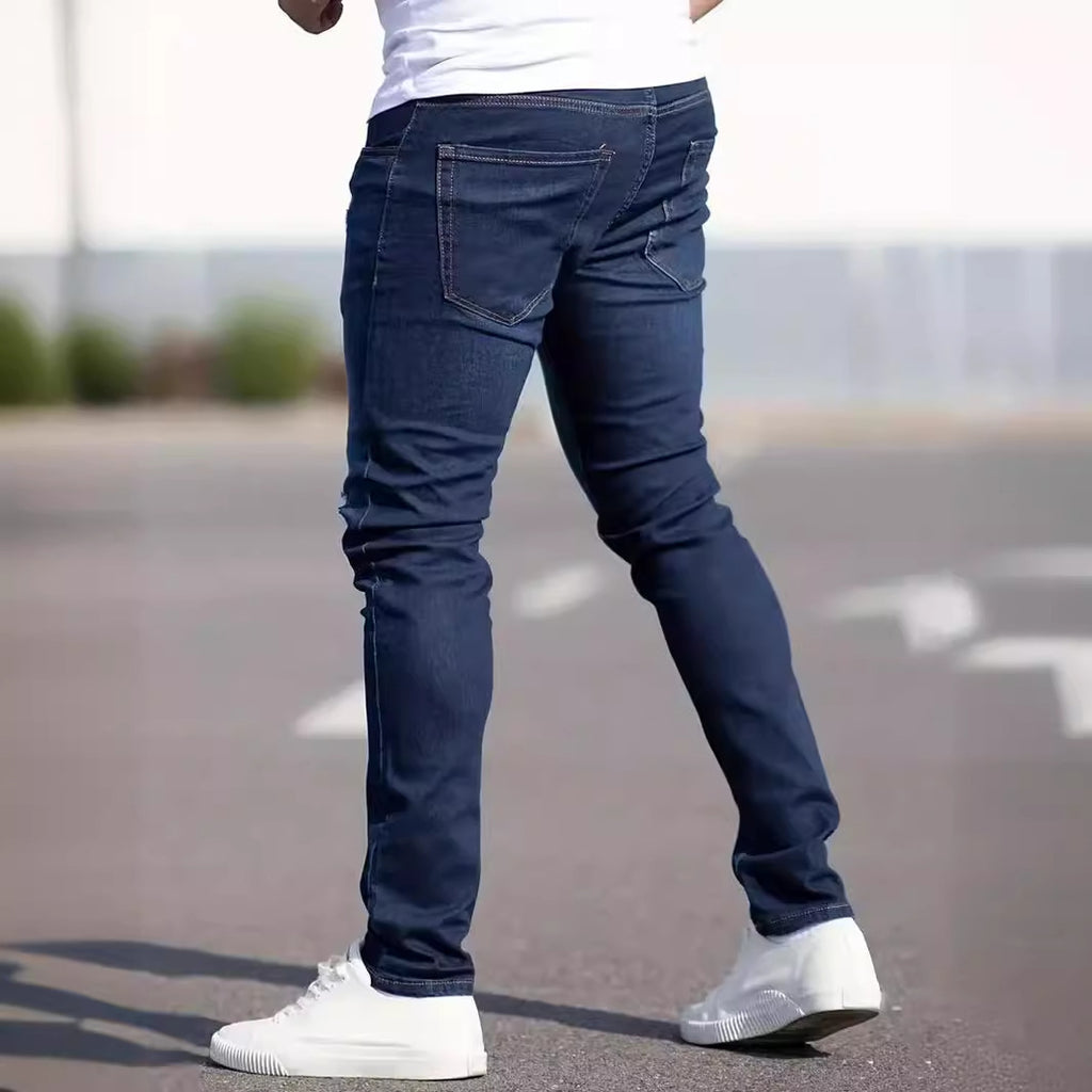 Men's European And American Fashionable Worn Slim Casual Jeans