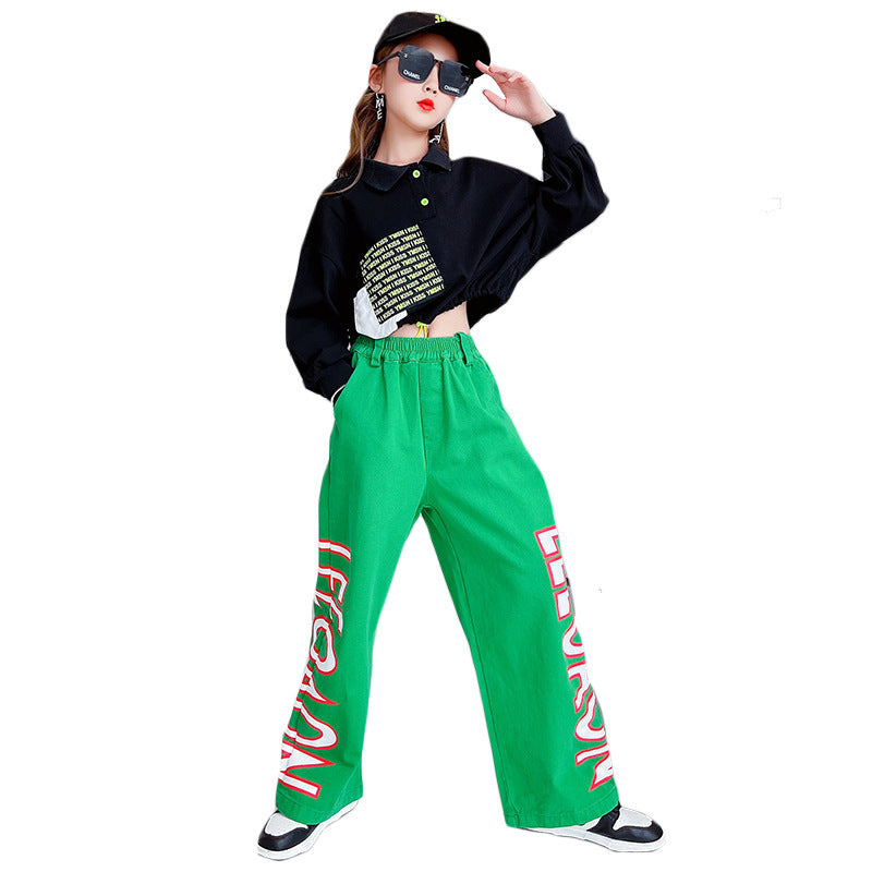 Girls Letter Straight Leg Pants Suit