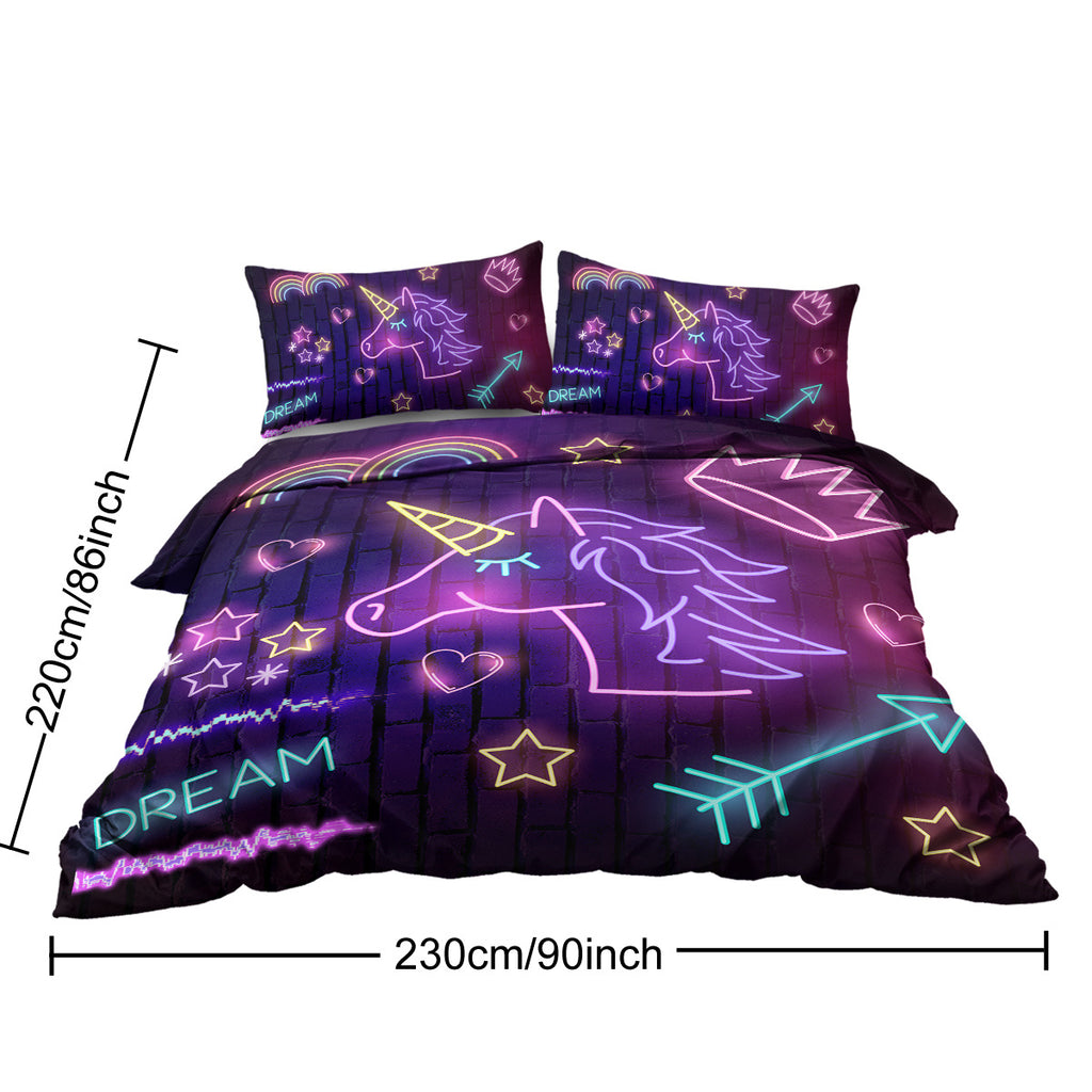 Star Bedding Neon  Pattern 3 Piece Black Duvet Cover Set