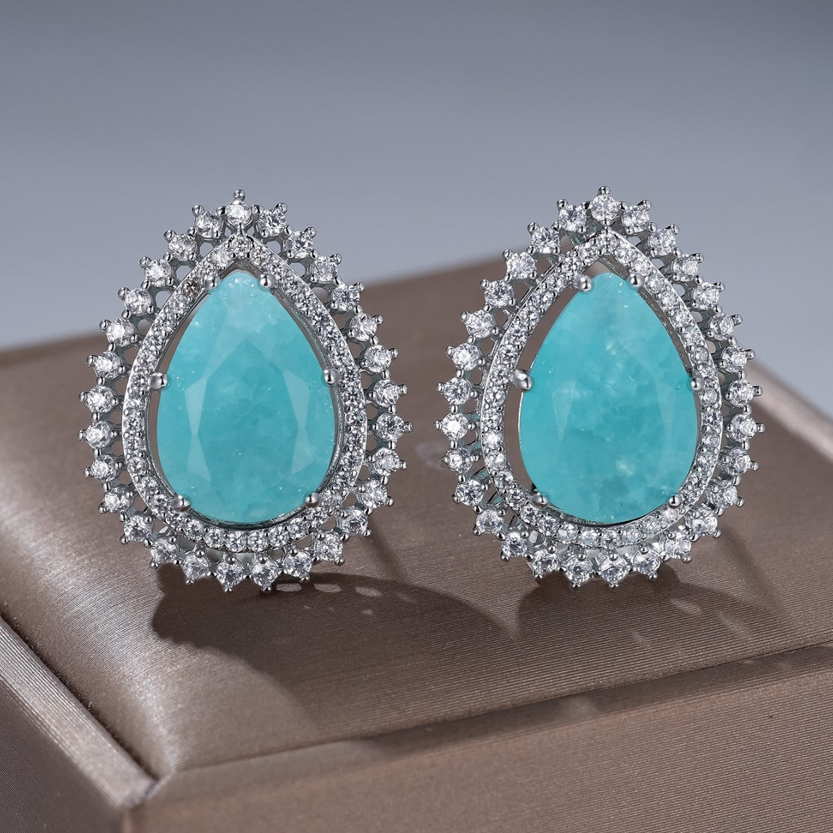 White Diamond Water Drop Ice Flower Earrings Female