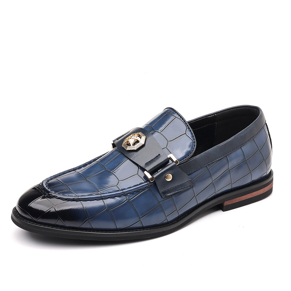 Plaid Casual Loafers Men's Banquet Slip-on Metal Buckle