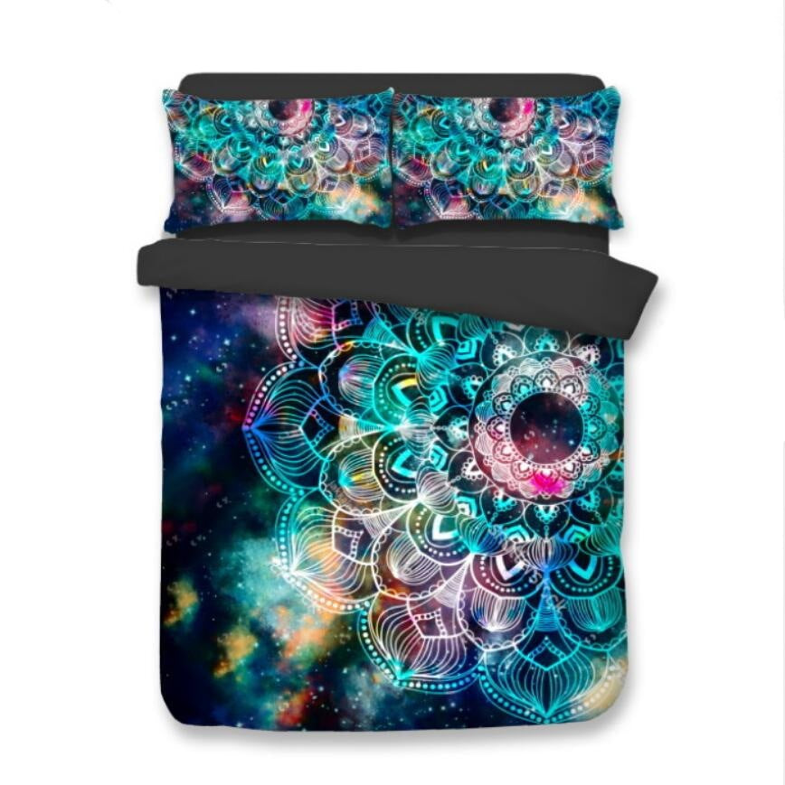 2/3pcs/set 3D Galaxy and Bohemia Bedding Set Queen Size Universe Bedding with Flower Bed Luxury Bedding Sets