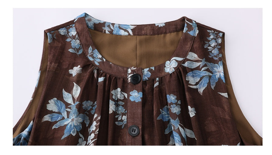 Sleeveless Floral Print Round Neck Dress