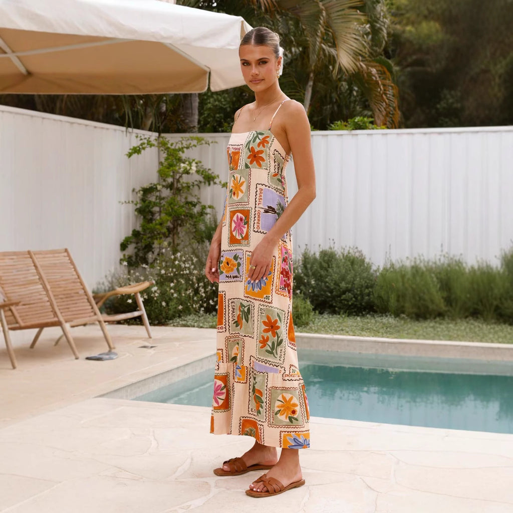 Vacation Style Casual Sling Vacation Style Large Swing Dress