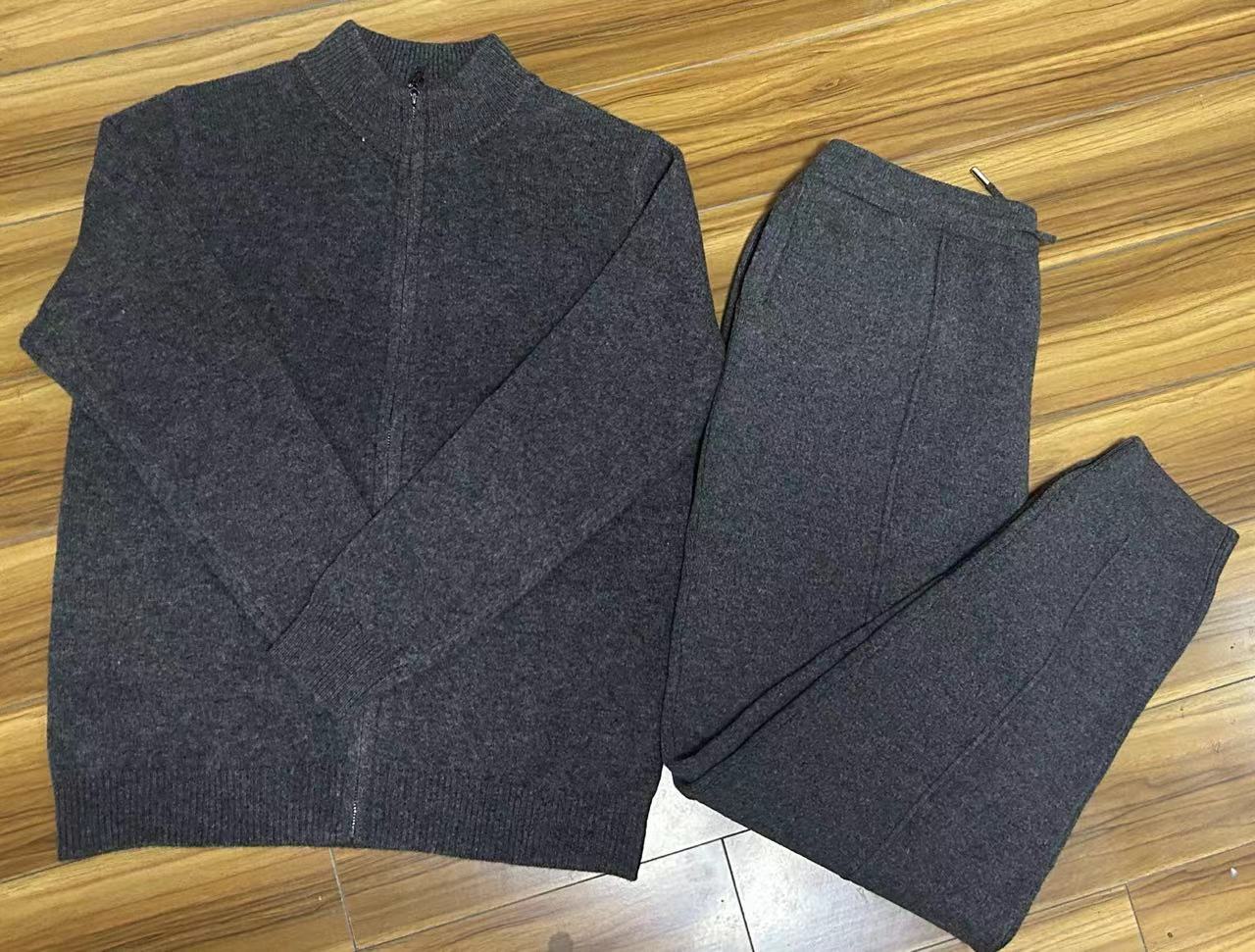 Wool Cardigan Men's Stand Collar Zipper Knitted Sweater Coat Warm And Loose Cashmere Pants Men