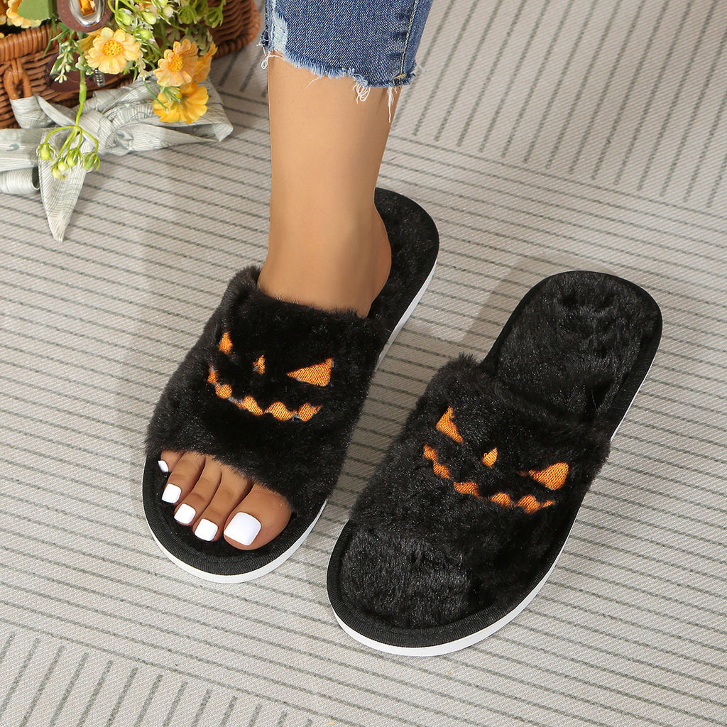 Plus Size Women's Flat Plush Halloween Home Slippers