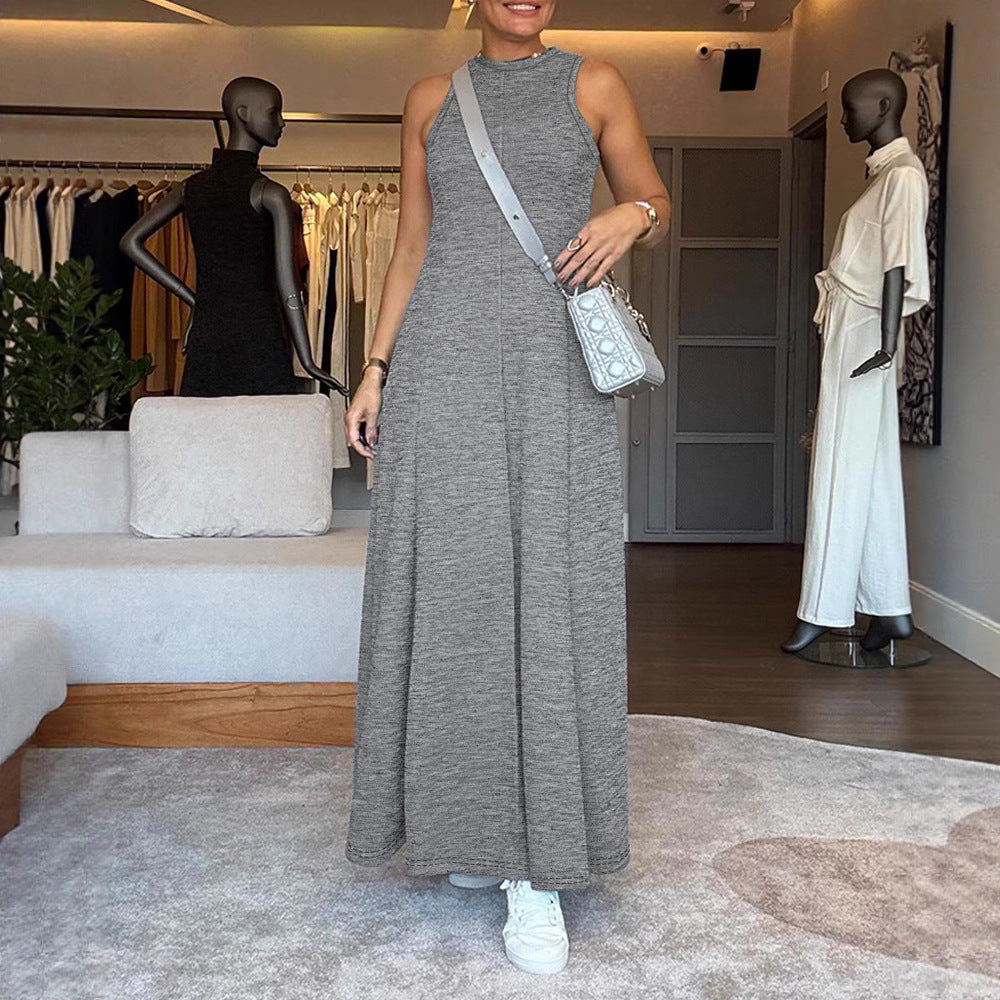 Commuter Gray Colored Cotton Sleeveless Waist A- Line Speaker Dress