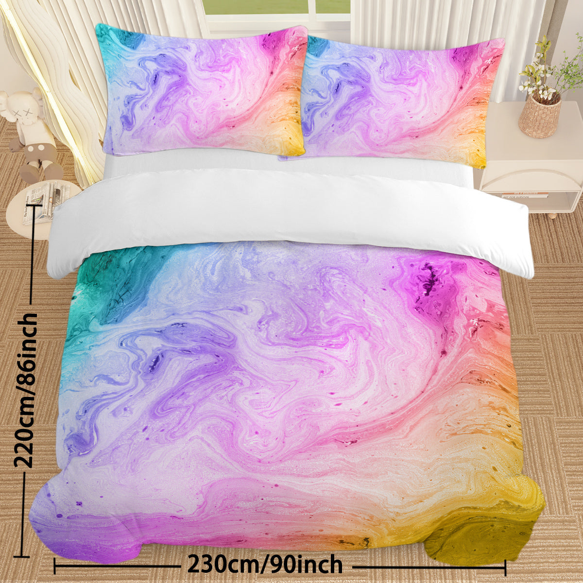 Girly Duvet Cover Rainbow Glitter Ombre Bedding Sets 3 Pcs Chic  Purple Blue Green Pastel Bed Spreads Sparkle Quilt Cover Set With 2 Pillow Shams