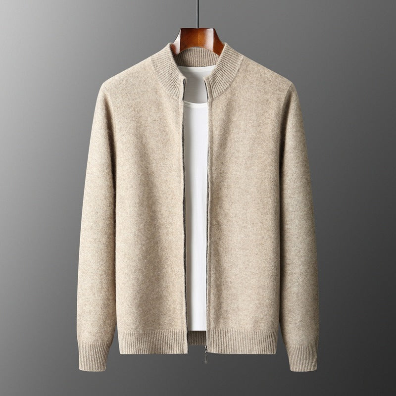 Wool Cardigan Men's Stand Collar Zipper Knitted Sweater Coat Warm And Loose Cashmere Pants Men