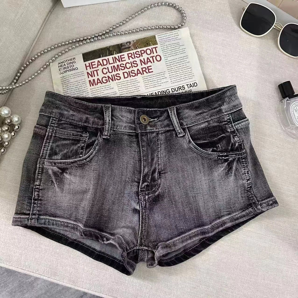 Low Waist Retro Washed Denim Shorts For Women