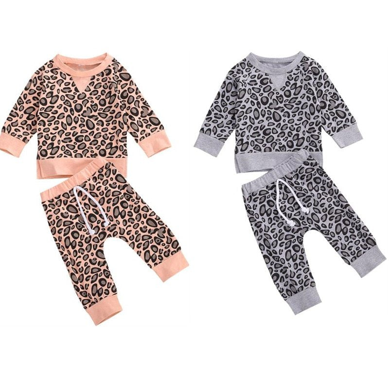 Hot Sale Girls Leopard Print Tops Pants Kid's Set Children's Autumn Clothes