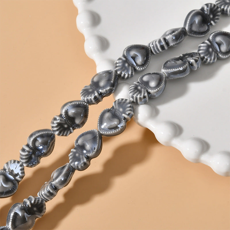 Cream Color Love Heart Small Torch Straight Hole Ceramic Beads