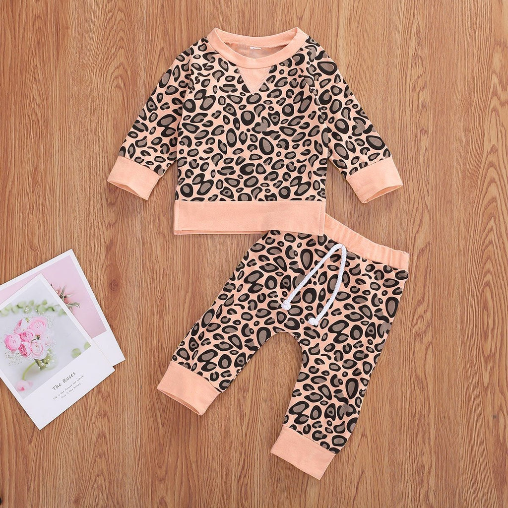 Hot Sale Girls Leopard Print Tops Pants Kid's Set Children's Autumn Clothes
