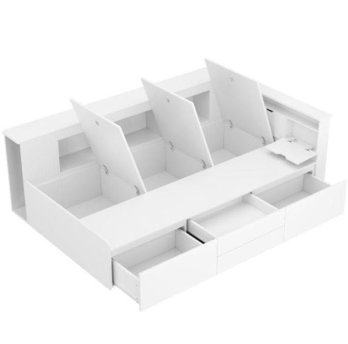 Children's Bed, Single Bed-3ft90x190cm, Single Bed, Multifunctional Children's Bed With Drawers, Bookcase And Storage Cupboard, Bed Box With Storage Space, Without Mattress, White