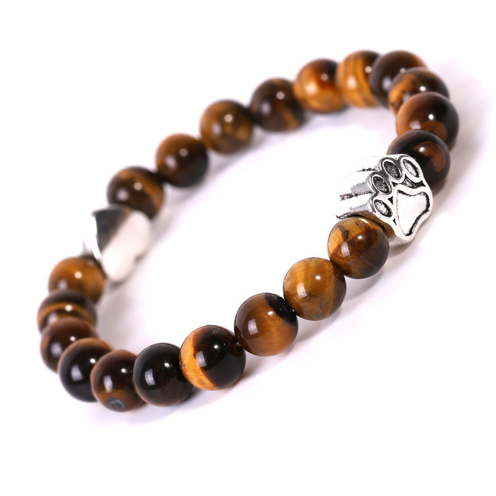 Tigereye Indian Agate Dog's Paw Bracelet Fashion Love Heart