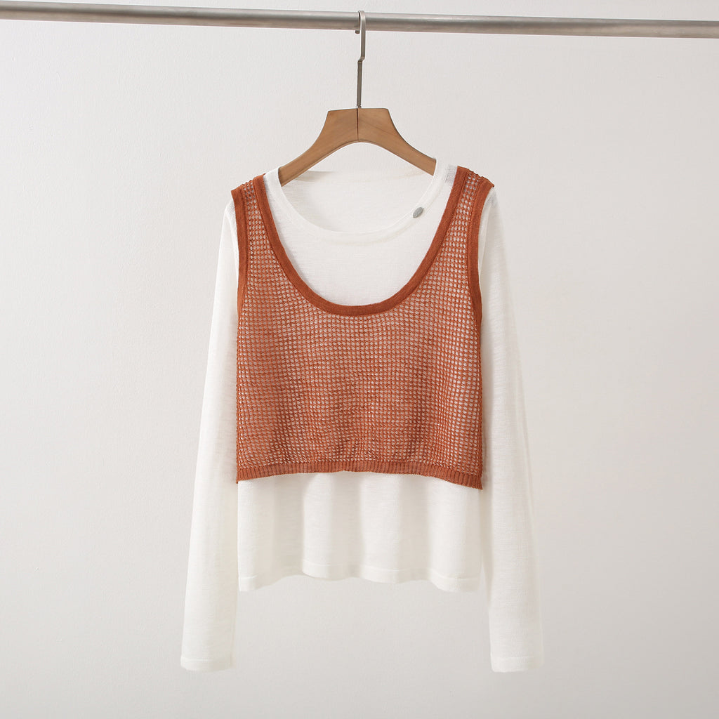 New Design Sense Stitching Fake Two-piece Knitted Sweaters Women