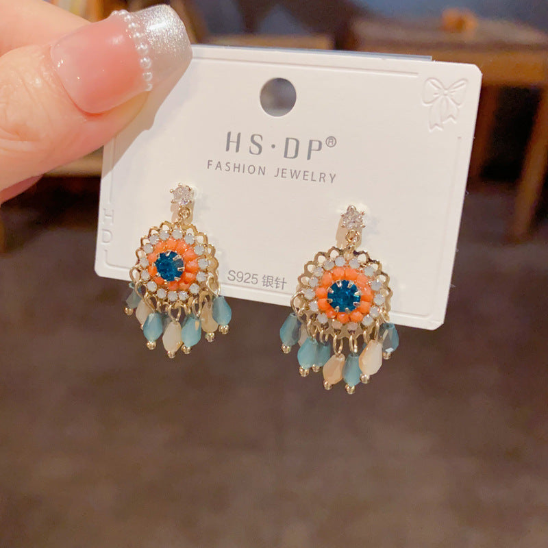 Diamond Embedded Round Crystal Tassel Earrings