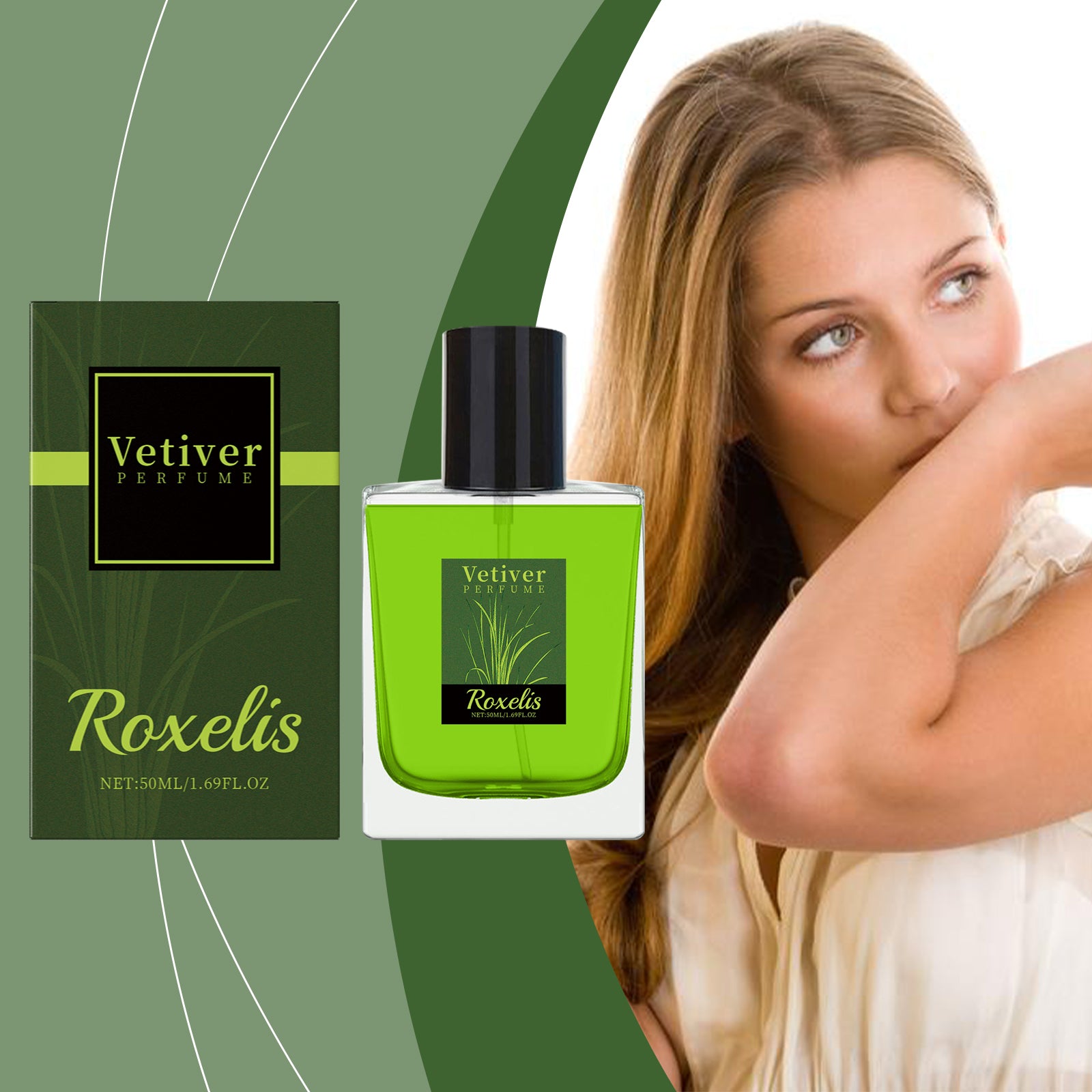 Roxelis Vetiver Fresh Perfume Exudes Charm Natural Fresh Elegant Fragrance Stay Fragrance Everyday Portable Fragrance Perfume