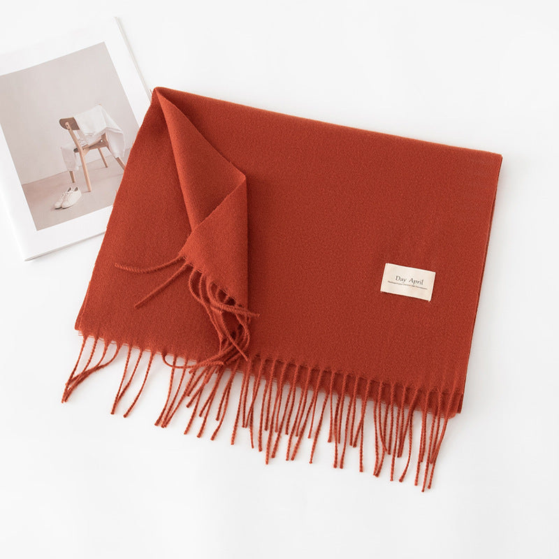 Cashmere Feel Solid Color Scarf for Women Imitation Cashmere Autumn Winter Atmosphere Korean Style Versatile Medium-Length Shawl Neck Warmer