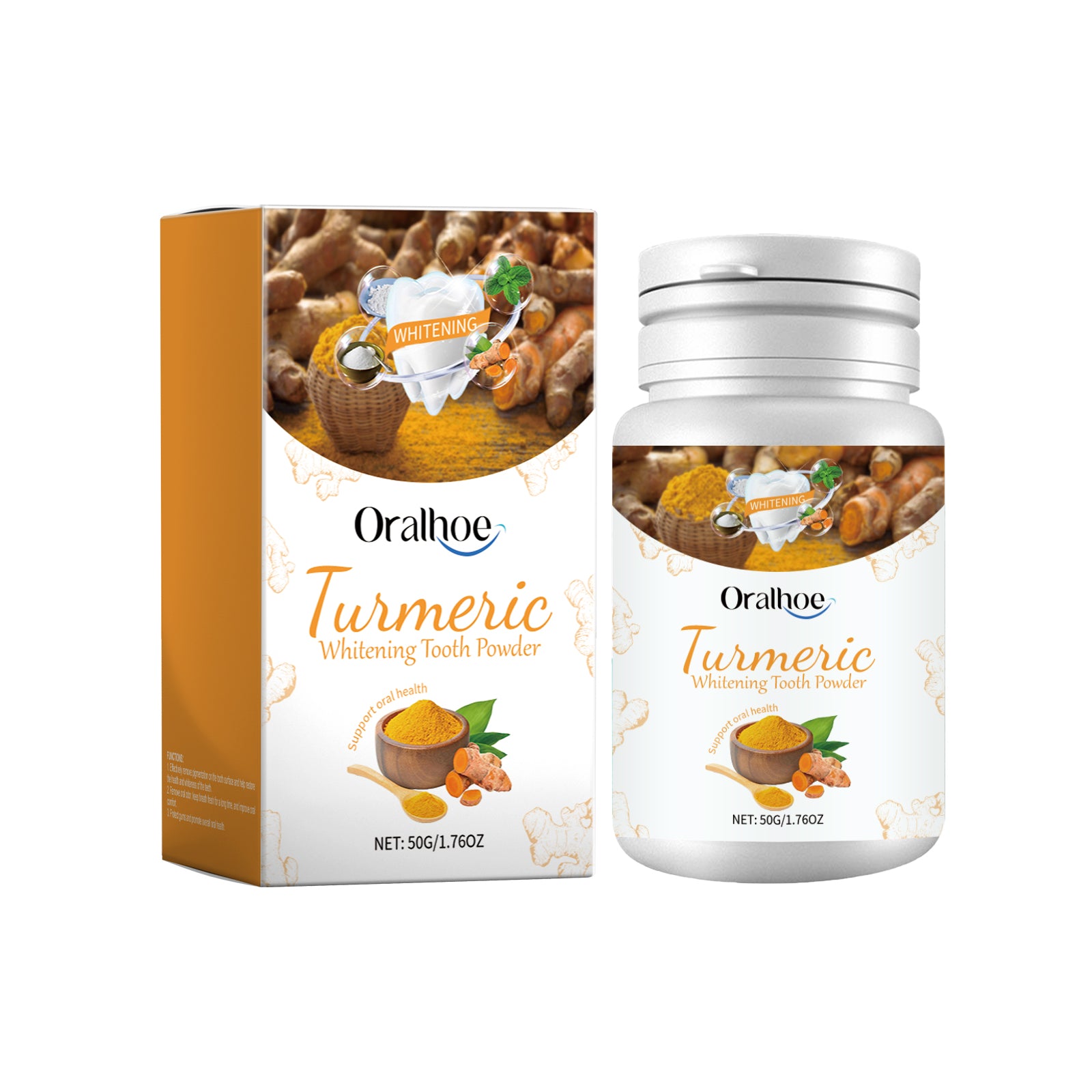 Oralhoe White Turmeric Tooth Cleaning Powder Yellow Teeth Stains Odor Mouth Cleaning Care Clean Smile Tooth Cleaning Powder