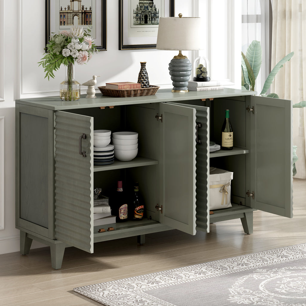 TREXM side panel with 4-door large storage buffet, adjustable shelves and metal handles (antique gray)