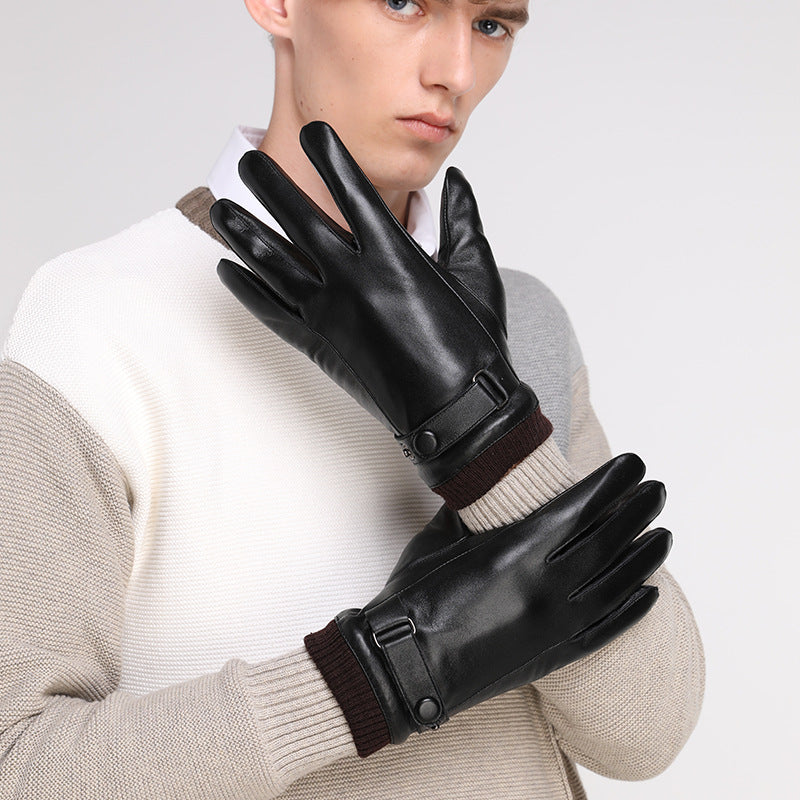Sheepskin Leather Gloves Men Winter Lined Thickened Warm Riding Motorcycle Driving Touch Screen Mitten Gloves