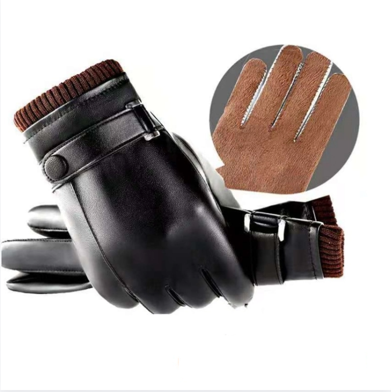 Sheepskin Leather Gloves Men Winter Lined Thickened Warm Riding Motorcycle Driving Touch Screen Mitten Gloves