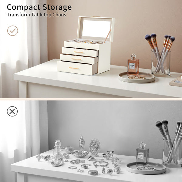 Top Visible Storage With 2-drawer White Cabinet And Pink Velvet Jewelry Box
