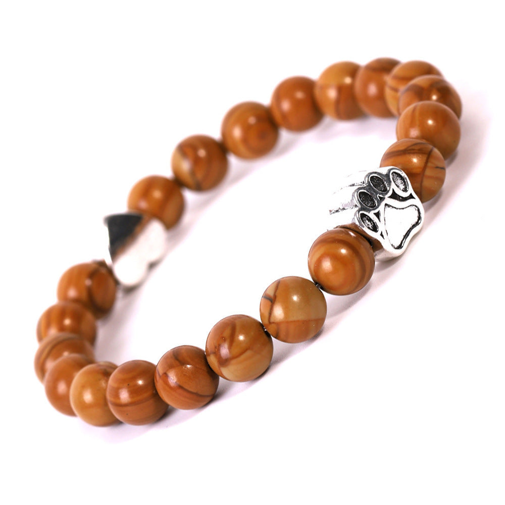 Tigereye Indian Agate Dog's Paw Bracelet Fashion Love Heart