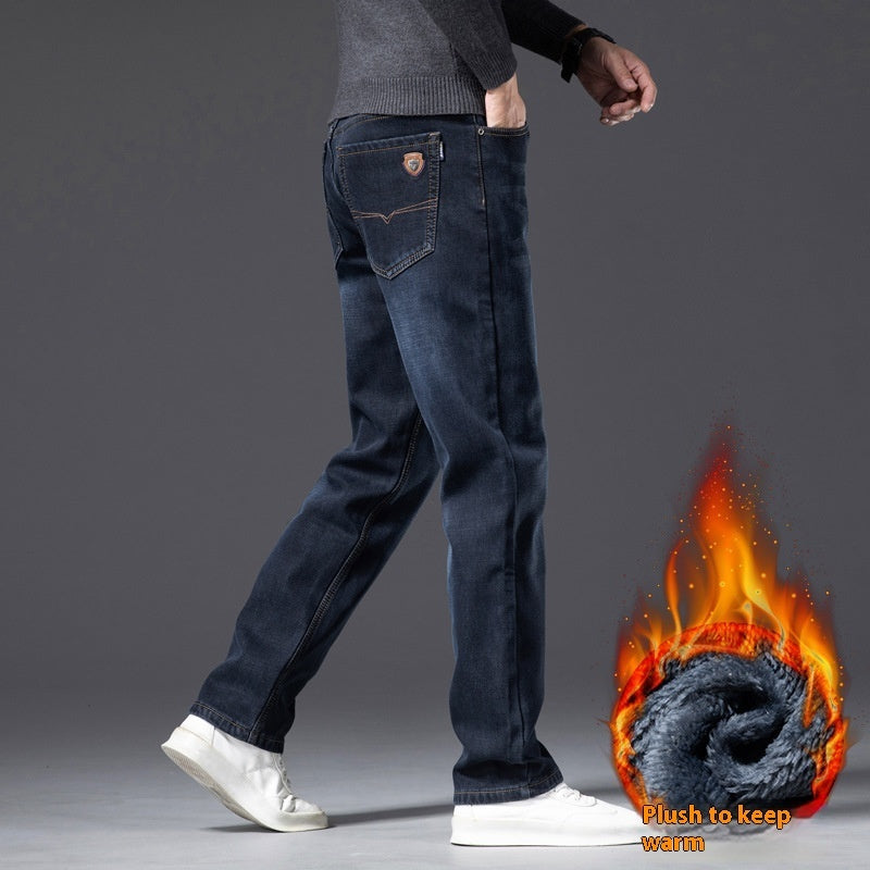 Fleece-lined Men's Loose Straight Plus Size Jeans