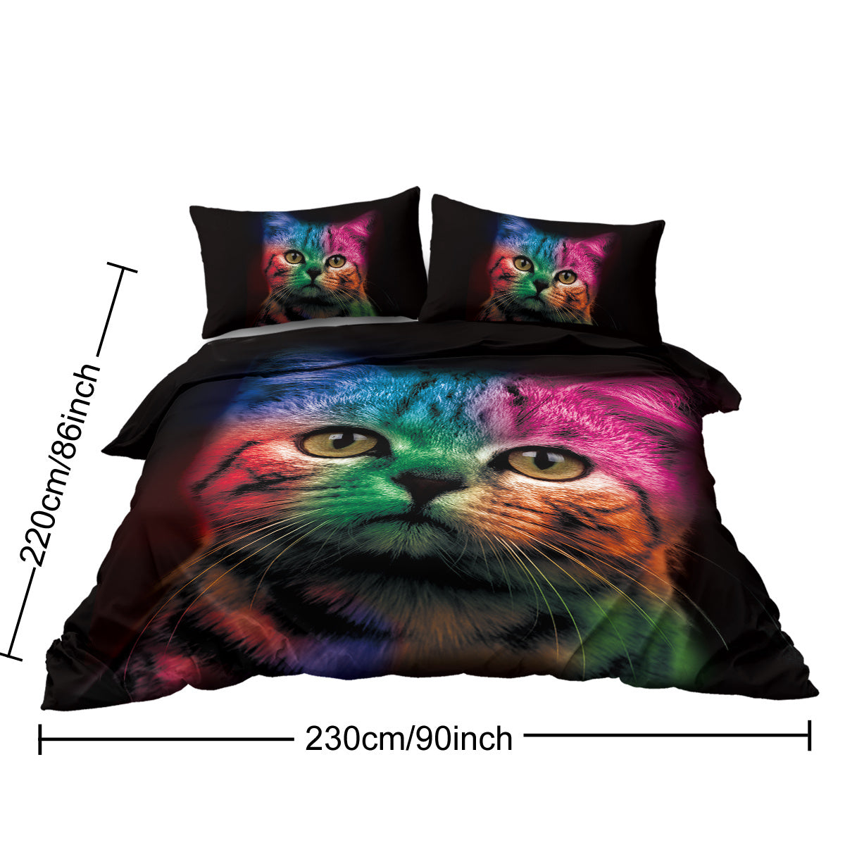 Cat Bedding For Kids Girls Boys Cute Colorful Cat Pattern Quilt Cover Bedspread 3 Piece Bold Color Black Animal Duvet Cover Set For Single Bed