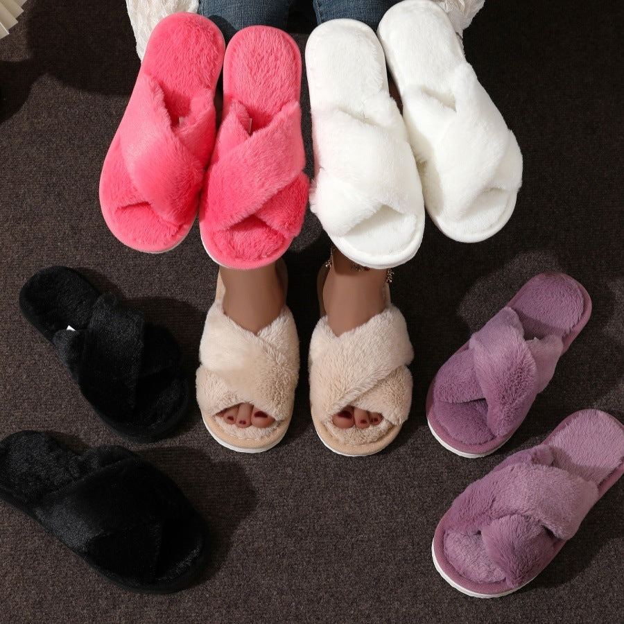 Cross Plush Cotton Slippers Female