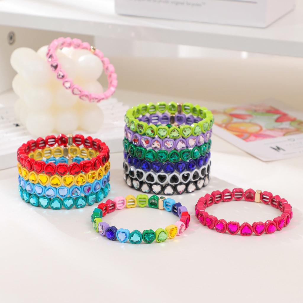 Rainbow Enamel Alloy Heart Bracelet Colorful Fashion Creative Stretch Bracelet