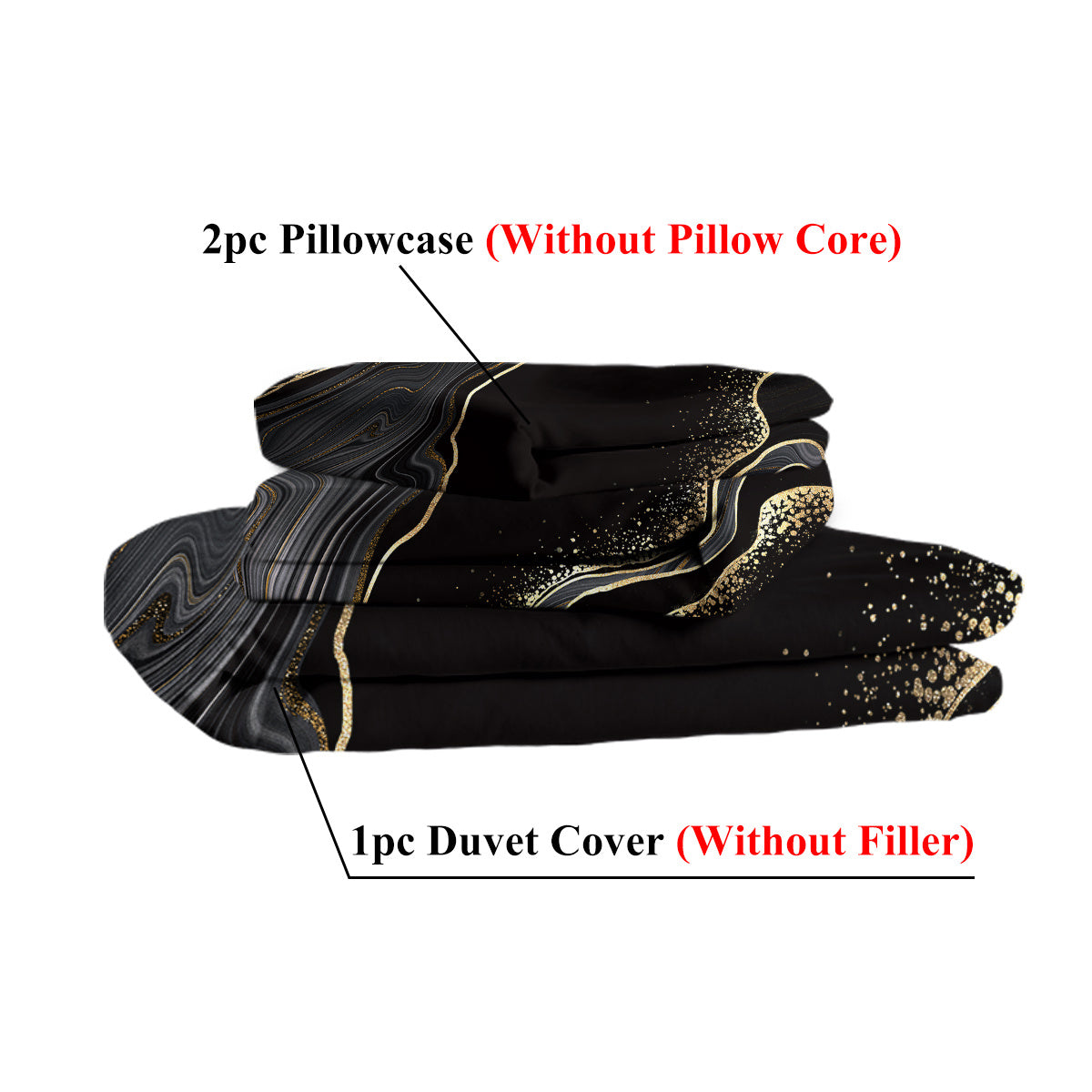 Black Gold Grey Marble Bedding Watercolor Marble Duvet Cover Set Abstract Chic Printed Design Quilt Cover Single 1 Duvet Cover 2 Pillowcases