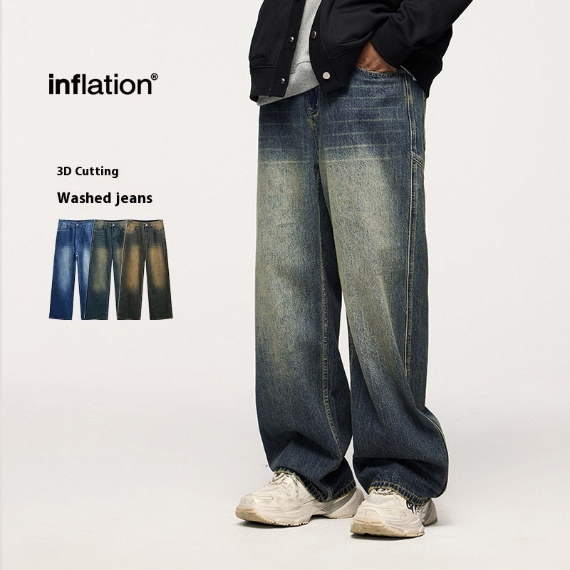Washed Cut Wide Leg Jeans Men